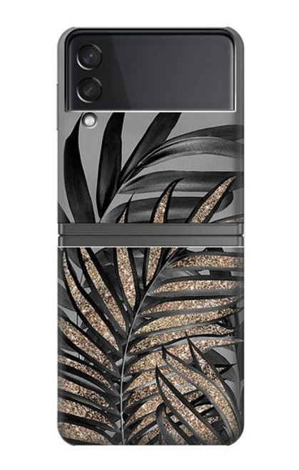 W3692 Gray Black Palm Leaves Funda Carcasa Case y Caso Del Tirón Funda para Samsung Galaxy Z Flip 4