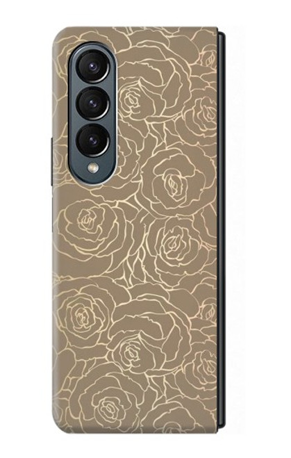 W3466 Gold Rose Pattern Funda Carcasa Case y Caso Del Tirón Funda para Samsung Galaxy Z Fold 4