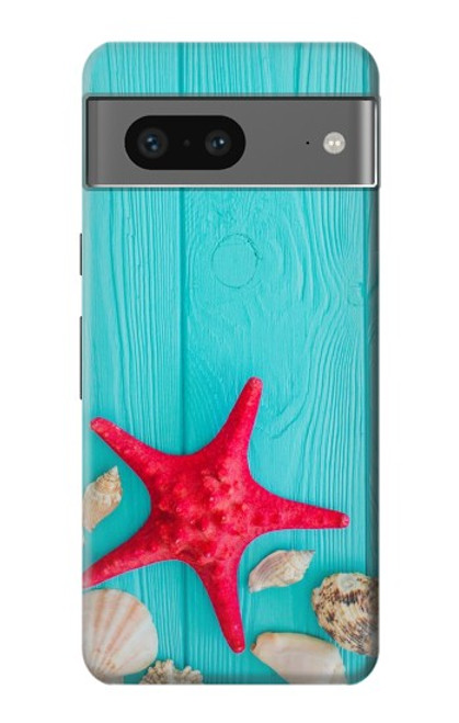 W3428 Aqua Wood Starfish Shell Funda Carcasa Case y Caso Del Tirón Funda para Google Pixel 7