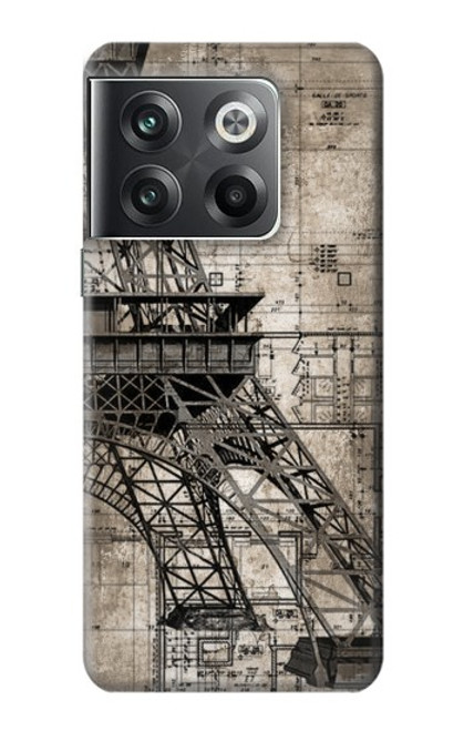 W3416 Eiffel Tower Blueprint Funda Carcasa Case y Caso Del Tirón Funda para OnePlus Ace Pro