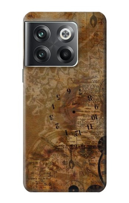 W3456 Vintage Paper Clock Steampunk Funda Carcasa Case y Caso Del Tirón Funda para OnePlus Ace Pro