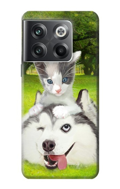 W3795 Kitten Cat Playful Siberian Husky Dog Paint Funda Carcasa Case y Caso Del Tirón Funda para OnePlus Ace Pro