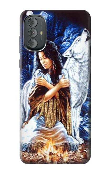 W0147 Grim Wolf Indian Girl Funda Carcasa Case y Caso Del Tirón Funda para Motorola Moto G Power 2022, G Play 2023