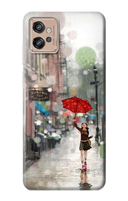 W0108 Girl in The Rain Funda Carcasa Case y Caso Del Tirón Funda para Motorola Moto G32