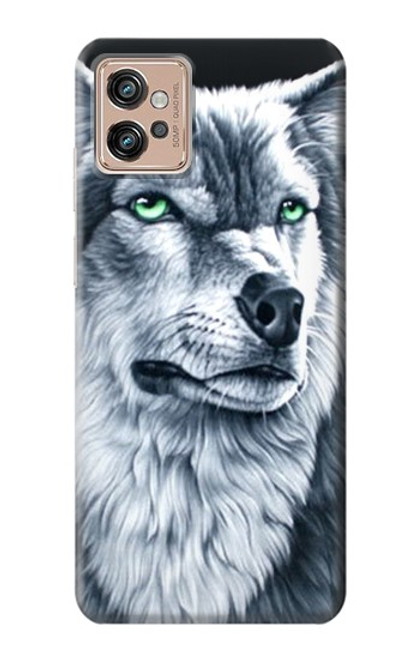 W0123 Grim White Wolf Funda Carcasa Case y Caso Del Tirón Funda para Motorola Moto G32