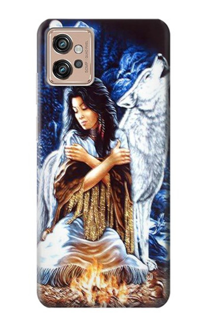 W0147 Grim Wolf Indian Girl Funda Carcasa Case y Caso Del Tirón Funda para Motorola Moto G32