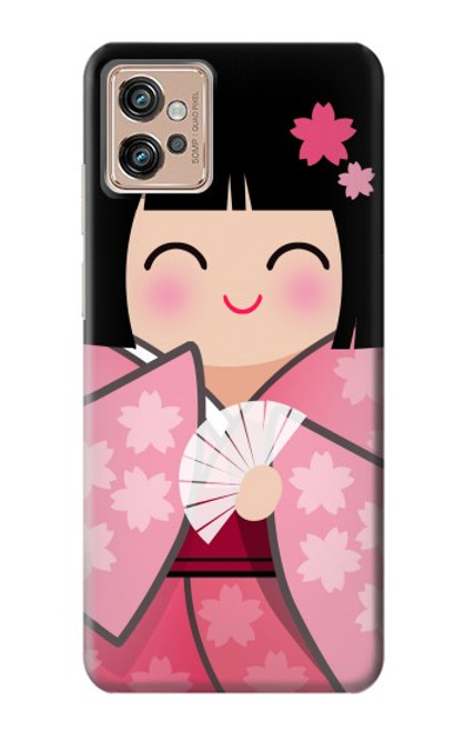 W3042 Japan Girl Hina Doll Kimono Sakura Funda Carcasa Case y Caso Del Tirón Funda para Motorola Moto G32