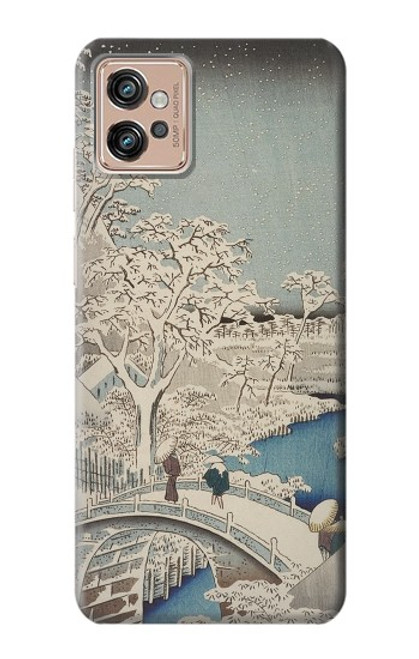 W3350 Utagawa Hiroshige Drum Bridge Yuhi Hill in Meguro Funda Carcasa Case y Caso Del Tirón Funda para Motorola Moto G32