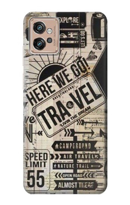 W3441 Vintage Travel Funda Carcasa Case y Caso Del Tirón Funda para Motorola Moto G32