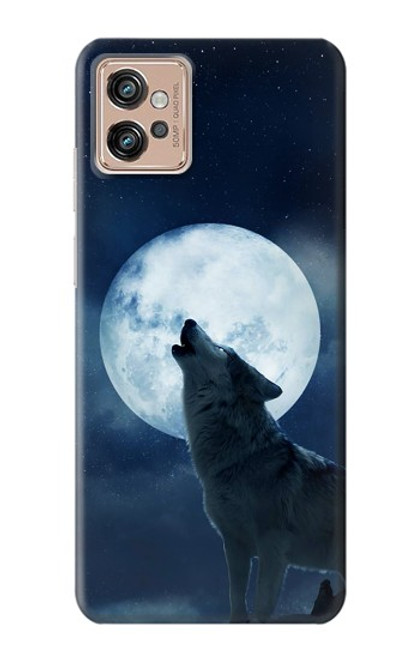 W3693 Grim White Wolf Full Moon Funda Carcasa Case y Caso Del Tirón Funda para Motorola Moto G32