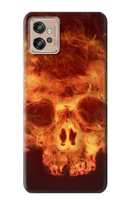 W3881 Fire Skull Funda Carcasa Case y Caso Del Tirón Funda para Motorola Moto G32