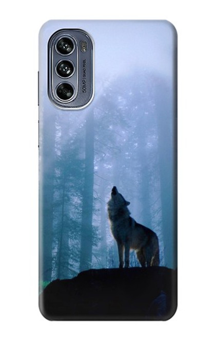 W0935 Wolf Howling in Forest Funda Carcasa Case y Caso Del Tirón Funda para Motorola Moto G62 5G