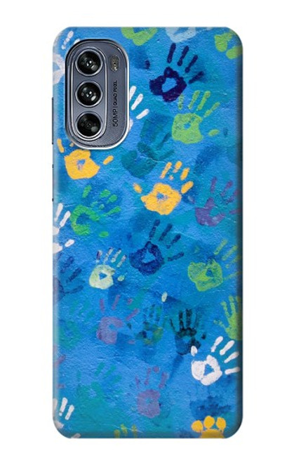 W3403 Hand Print Funda Carcasa Case y Caso Del Tirón Funda para Motorola Moto G62 5G