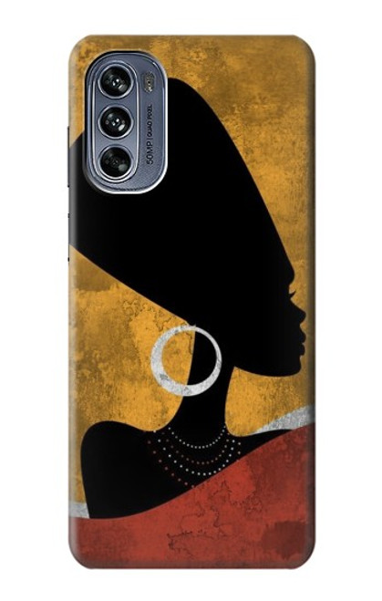 W3453 African Queen Nefertiti Silhouette Funda Carcasa Case y Caso Del Tirón Funda para Motorola Moto G62 5G