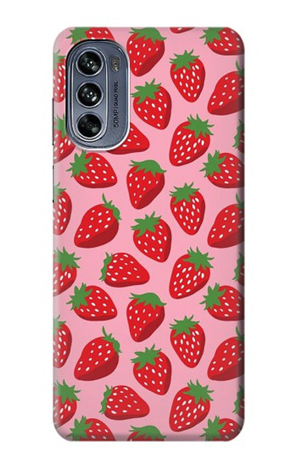 W3719 Strawberry Pattern Funda Carcasa Case y Caso Del Tirón Funda para Motorola Moto G62 5G