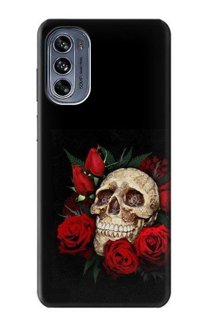 W3753 Dark Gothic Goth Skull Roses Funda Carcasa Case y Caso Del Tirón Funda para Motorola Moto G62 5G