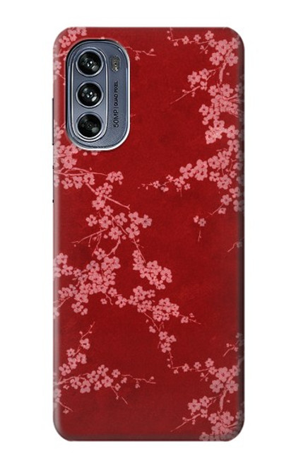 W3817 Red Floral Cherry blossom Pattern Funda Carcasa Case y Caso Del Tirón Funda para Motorola Moto G62 5G