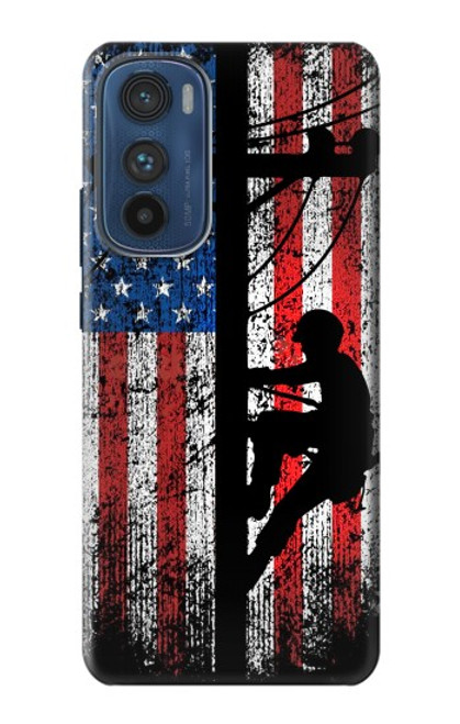 W3803 Electrician Lineman American Flag Funda Carcasa Case y Caso Del Tirón Funda para Motorola Edge 30