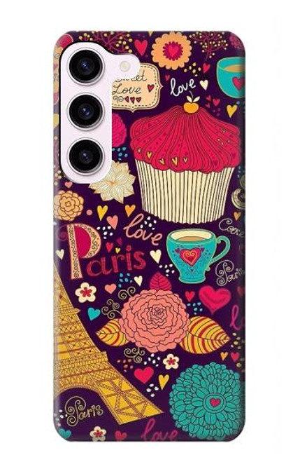 W2353 Paris Cartoon Vintage Pattern Funda Carcasa Case y Caso Del Tirón Funda para Samsung Galaxy S23