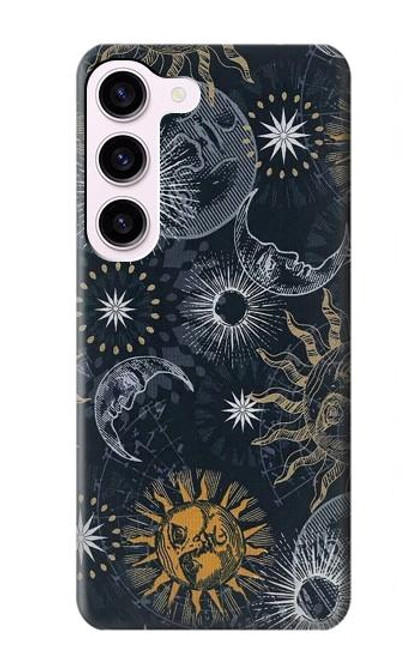 W3702 Moon and Sun Funda Carcasa Case y Caso Del Tirón Funda para Samsung Galaxy S23