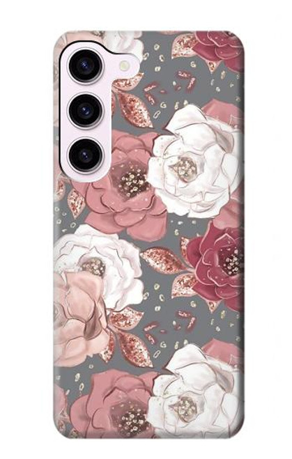 W3716 Rose Floral Pattern Funda Carcasa Case y Caso Del Tirón Funda para Samsung Galaxy S23