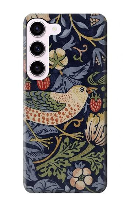 W3791 William Morris Strawberry Thief Fabric Funda Carcasa Case y Caso Del Tirón Funda para Samsung Galaxy S23