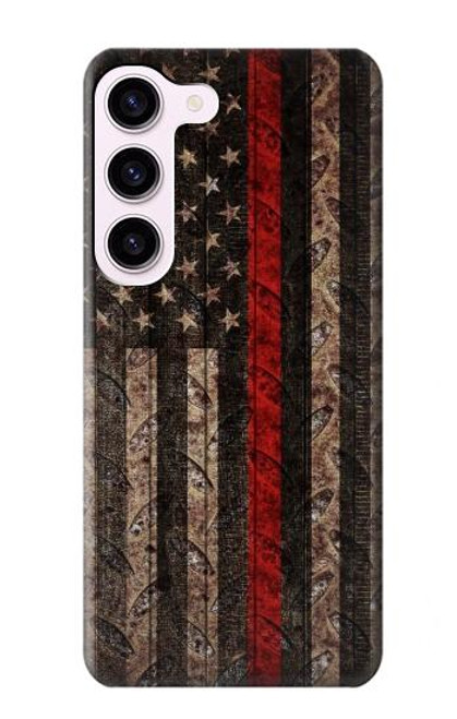 W3804 Fire Fighter Metal Red Line Flag Graphic Funda Carcasa Case y Caso Del Tirón Funda para Samsung Galaxy S23