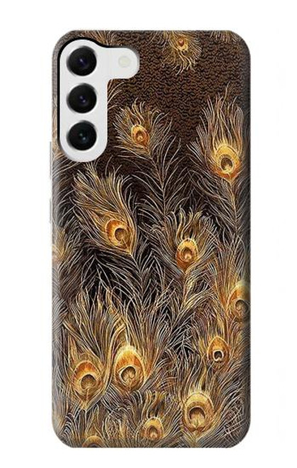 W3691 Gold Peacock Feather Funda Carcasa Case y Caso Del Tirón Funda para Samsung Galaxy S23 Plus