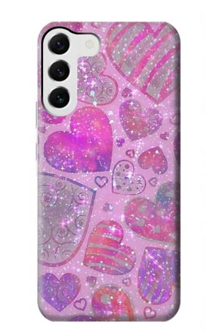 W3710 Pink Love Heart Funda Carcasa Case y Caso Del Tirón Funda para Samsung Galaxy S23 Plus