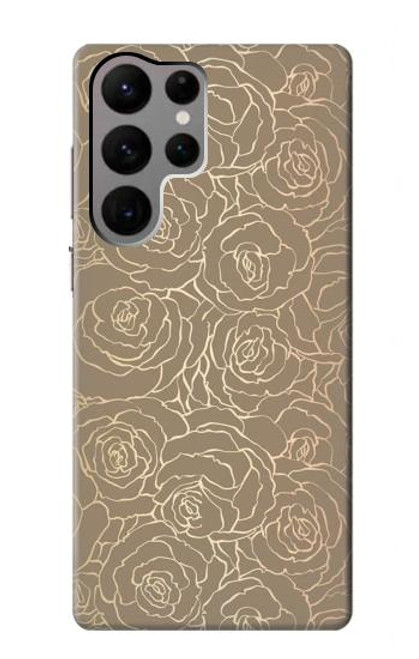 W3466 Gold Rose Pattern Funda Carcasa Case y Caso Del Tirón Funda para Samsung Galaxy S23 Ultra
