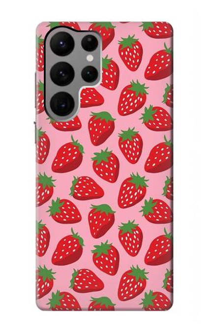 W3719 Strawberry Pattern Funda Carcasa Case y Caso Del Tirón Funda para Samsung Galaxy S23 Ultra