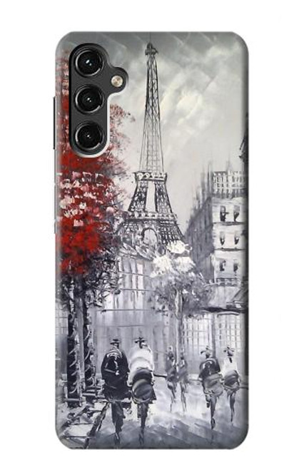 W1295 Eiffel Painting of Paris Funda Carcasa Case y Caso Del Tirón Funda para Samsung Galaxy A14 5G