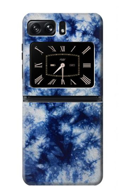 W3439 Fabric Indigo Tie Dye Funda Carcasa Case y Caso Del Tirón Funda para Motorola Moto Razr 2022