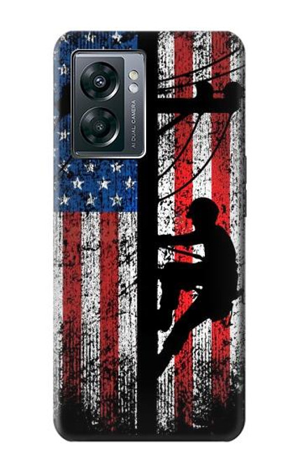 W3803 Electrician Lineman American Flag Funda Carcasa Case y Caso Del Tirón Funda para OnePlus Nord N300