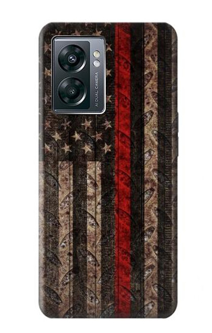 W3804 Fire Fighter Metal Red Line Flag Graphic Funda Carcasa Case y Caso Del Tirón Funda para OnePlus Nord N300