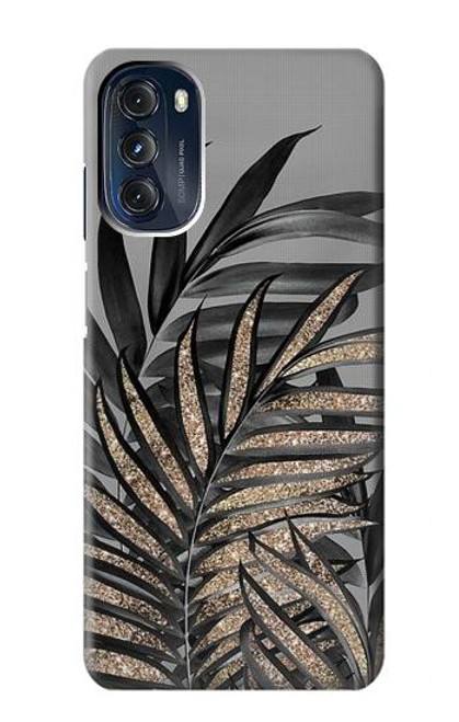 W3692 Gray Black Palm Leaves Funda Carcasa Case y Caso Del Tirón Funda para Motorola Moto G 5G (2023)