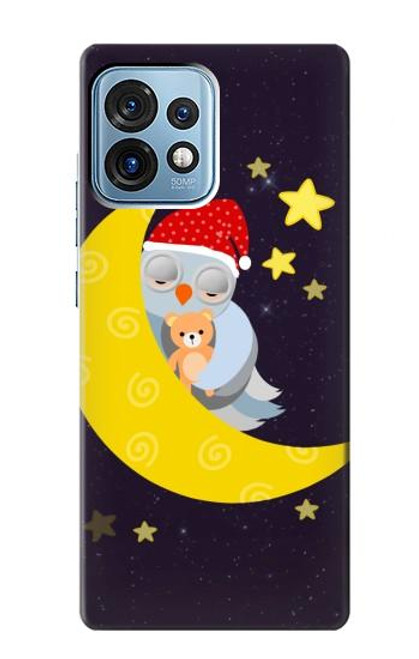 W2849 Cute Sleepy Owl Moon Night Funda Carcasa Case y Caso Del Tirón Funda para Motorola Edge+ (2023), X40, X40 Pro, Edge 40 Pro