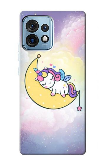 W3485 Cute Unicorn Sleep Funda Carcasa Case y Caso Del Tirón Funda para Motorola Edge+ (2023), X40, X40 Pro, Edge 40 Pro