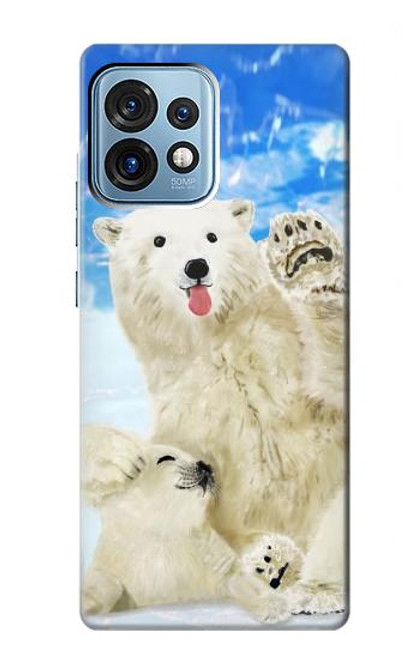 W3794 Arctic Polar Bear and Seal Paint Funda Carcasa Case y Caso Del Tirón Funda para Motorola Edge+ (2023), X40, X40 Pro, Edge 40 Pro