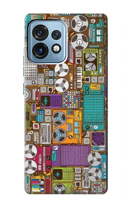 W3879 Retro Music Doodle Funda Carcasa Case y Caso Del Tirón Funda para Motorola Edge+ (2023), X40, X40 Pro, Edge 40 Pro