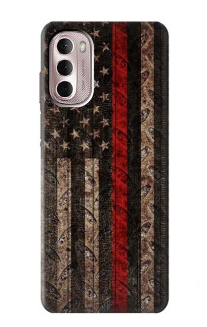 W3804 Fire Fighter Metal Red Line Flag Graphic Funda Carcasa Case y Caso Del Tirón Funda para Motorola Moto G Stylus 4G (2022)