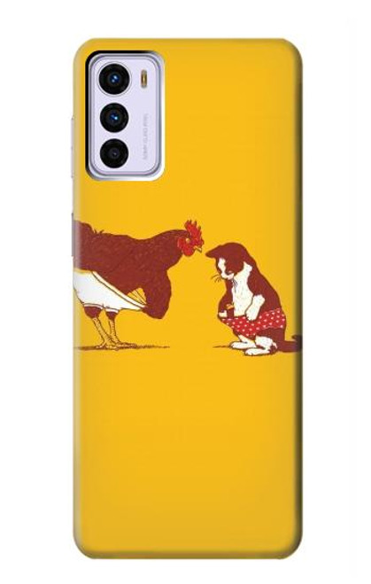 W1093 Rooster and Cat Joke Funda Carcasa Case y Caso Del Tirón Funda para Motorola Moto G42