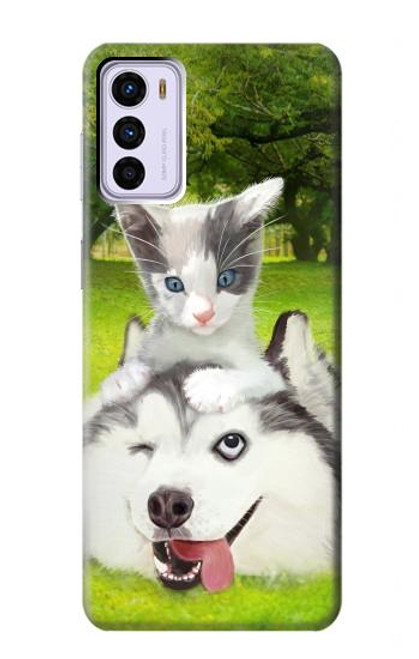 W3795 Kitten Cat Playful Siberian Husky Dog Paint Funda Carcasa Case y Caso Del Tirón Funda para Motorola Moto G42