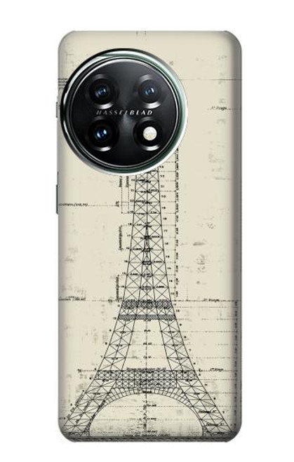 W3474 Eiffel Architectural Drawing Funda Carcasa Case y Caso Del Tirón Funda para OnePlus 11