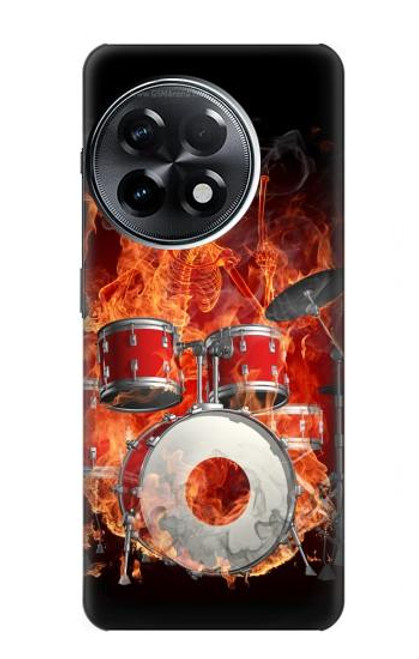 W1431 Skull Drum Fire Rock Funda Carcasa Case y Caso Del Tirón Funda para OnePlus 11R