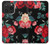 W3112 Rose Floral Pattern Black Funda Carcasa Case y Caso Del Tirón Funda para iPhone 15 Pro
