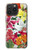 W3205 Retro Art Flowers Funda Carcasa Case y Caso Del Tirón Funda para iPhone 15 Pro Max