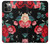 W3112 Rose Floral Pattern Black Funda Carcasa Case y Caso Del Tirón Funda para iPhone 12, iPhone 12 Pro