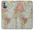 W3418 Vintage World Map Funda Carcasa Case y Caso Del Tirón Funda para Nokia G11, G21