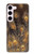 W3691 Gold Peacock Feather Funda Carcasa Case y Caso Del Tirón Funda para Samsung Galaxy S23